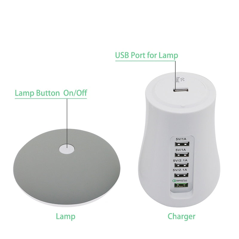 Mushroom Night Lamp Multi-Port USB Charger