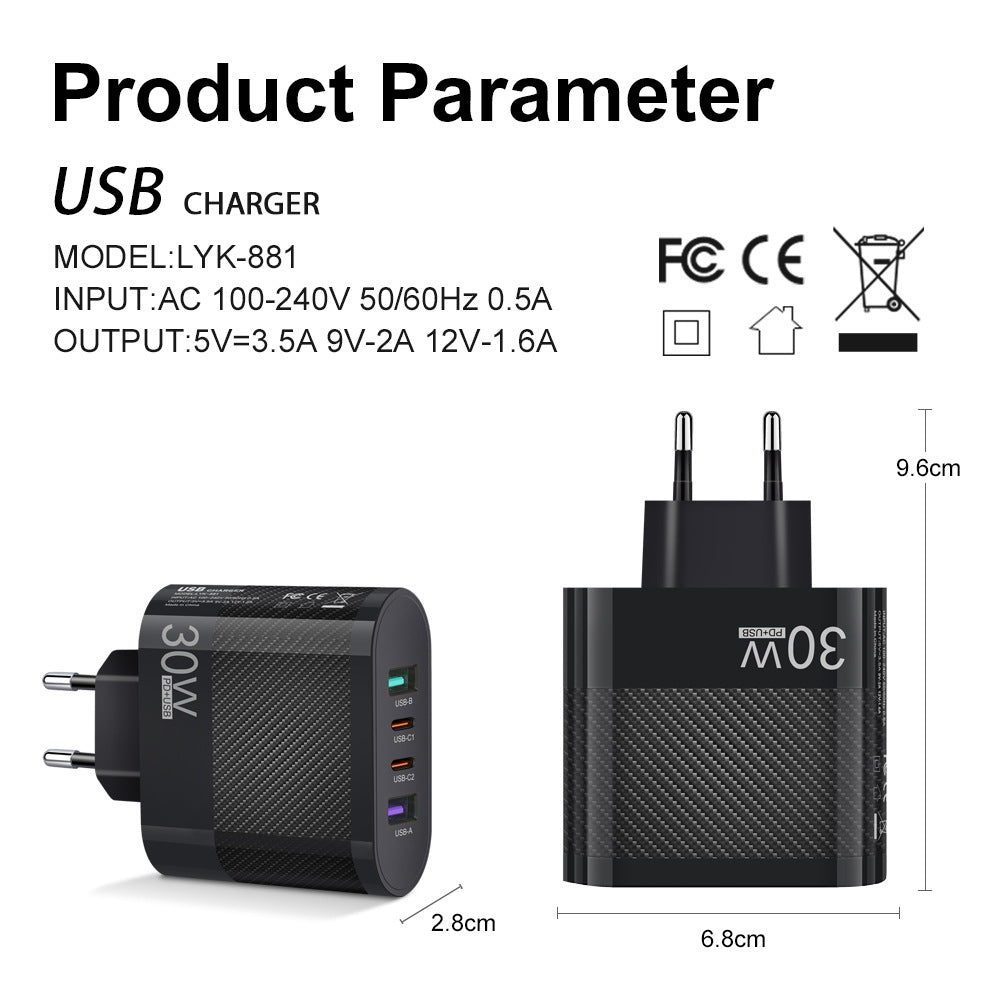30W Dual-Port USB-C Travel Charger