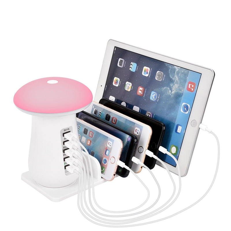 Mushroom Night Lamp Multi-Port USB Charger