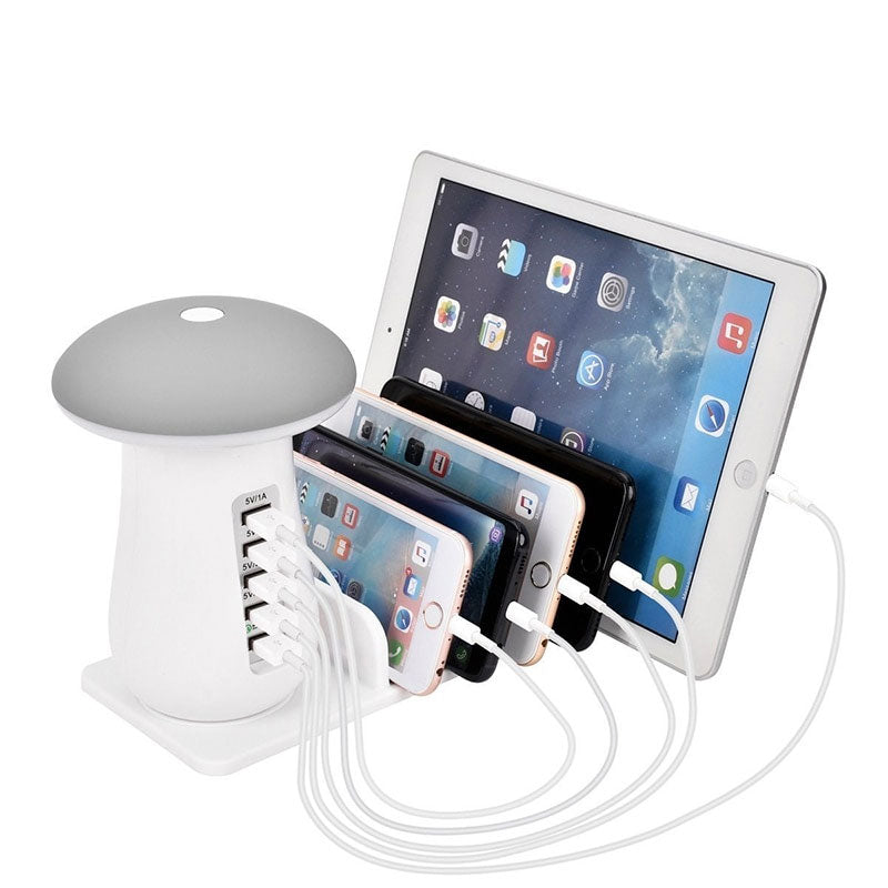 Mushroom Night Lamp Multi-Port USB Charger