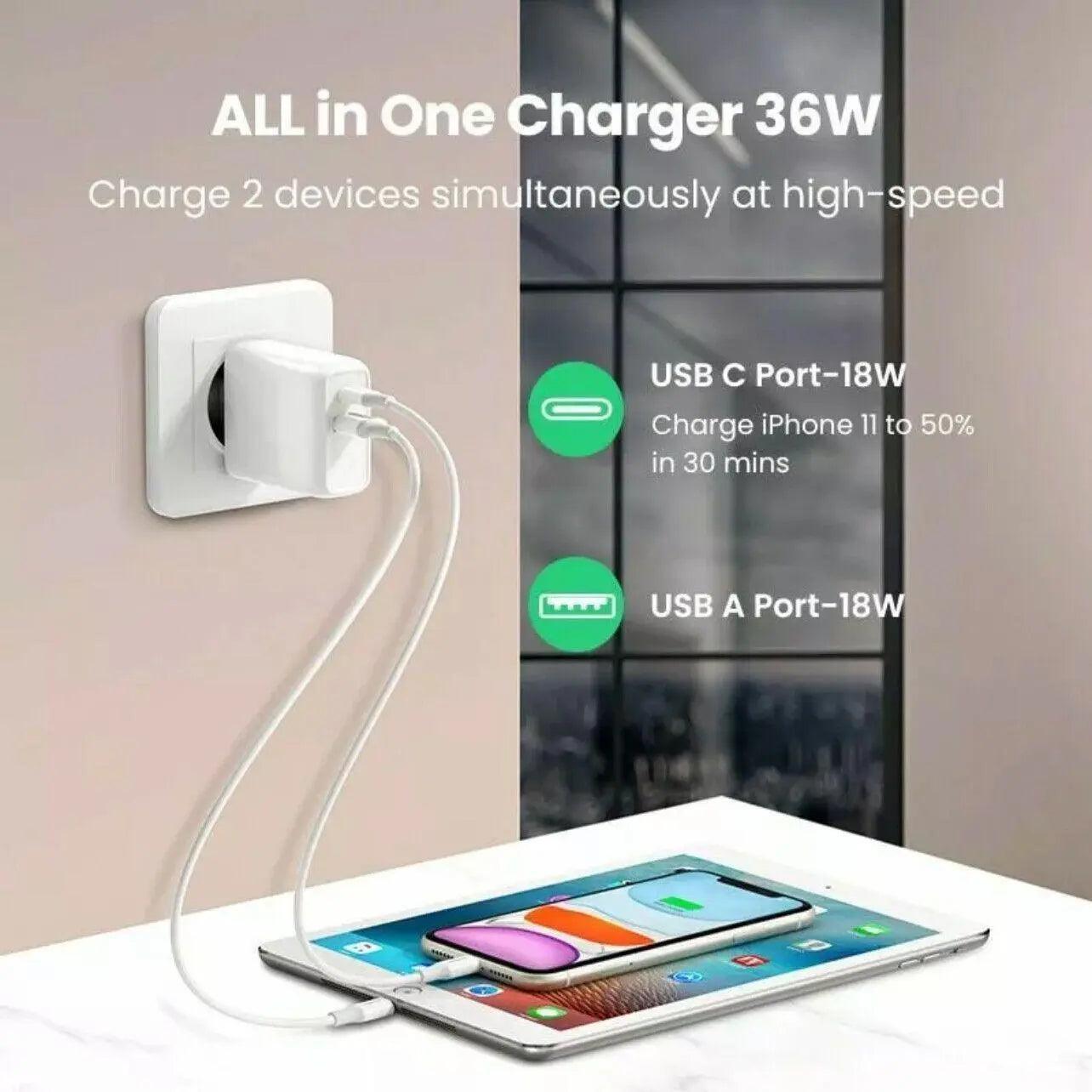 Usb Dual Type-C Pd Quick Fast Wall Charger Adapter Iphone Port Au Plug Power
